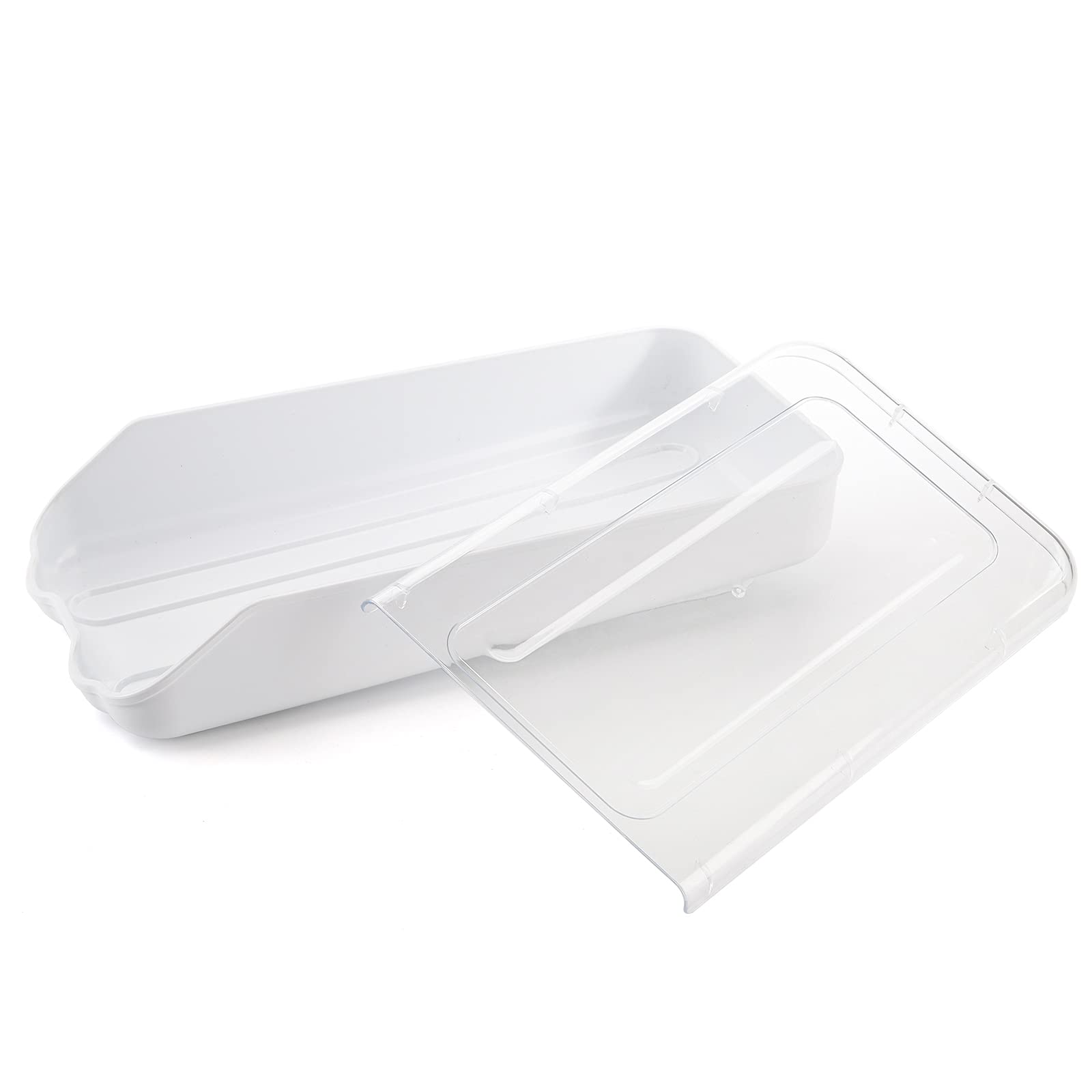 ZOOFOX 2 Pack Egg Storage Box, Auto-Scrolling Plastic Egg Dispenser Holder with Clear Lid, Stackable Egg Tray for Refrigerator ( White )