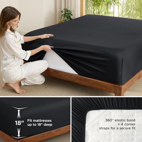 Image of Bedsure PureWoven King Fitted Sheet Qnly, 100% Rayon Derived from Bamboo