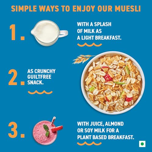 Image of Bagrry's No Added Sugar Muesli 500g | 0% Added Sugar | 90% Whole Grains | High Fibre & Protein | Plant-Based Breakfast Cereal | No Nuts, No Corn Flakes | Ideal for Diabetics & Weight Management | No Preservatives