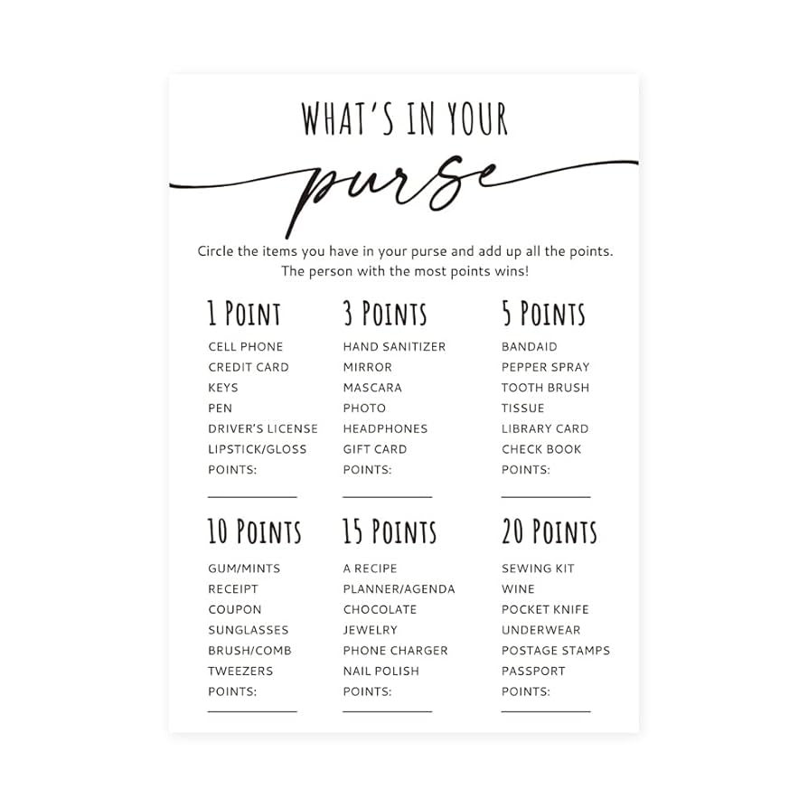 amazon-com-kdxpbpz-bridal-shower-game-cards-what-s-in-your-purse-game-wedding-party-games-engagement-party-cards-minimalist-bridal-shower-games-set-of-30-home-kitchen for Bridal Shower Purse Game Free Printable Amazon.com: kdxpbpz Bridal Shower Game Cards, What's in Your Purse Game, Wedding Party Games, Engagement Party Cards, Minimalist Bridal Shower Games - Set of 30 : Home & Kitchen for Bridal Shower Purse Game Free Printable