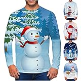 felpa camicia natale da uomo felpe stampa 3d pupazzo di neve maglione natalizi senza cappuccio pullover a maniche lunghe sweatshirt scollo rotondo maglietta divertente maglioni per regalo di natale