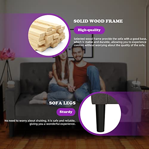 Tyboatle 62" W Loveseat Sofa W/ 2 Usb Charger Ports And 2 Cupholders, Mid-Century Modern Tufted Linen Fabric Small Love Seat Couches For Compact Living Room, Bedroom, Apartment, Dorm (Dark Grey) #TOP7