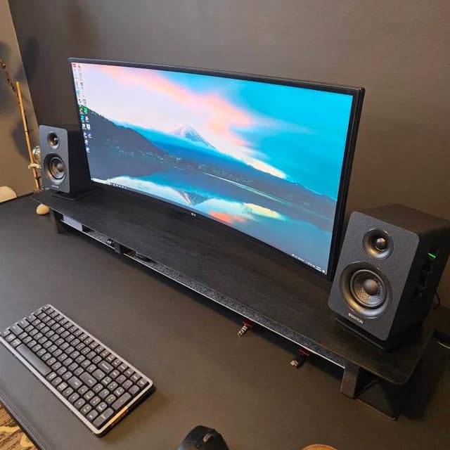 Image of Deskvue 46 inch Dual Monitor Desk Shelf | with FULL LENGTH Aluminum Under-Shelf | Large Monitor Riser | Office Desk Storage | Grovemade Inspired | MATTE BLACK