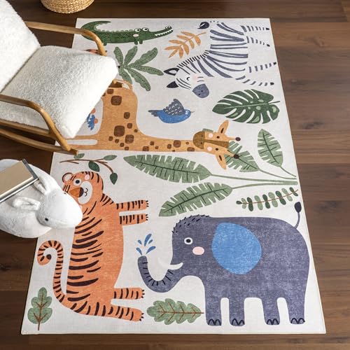 nuLOOM Zia White Multicolor Graphic Washable Area Rug, 3' x 5'