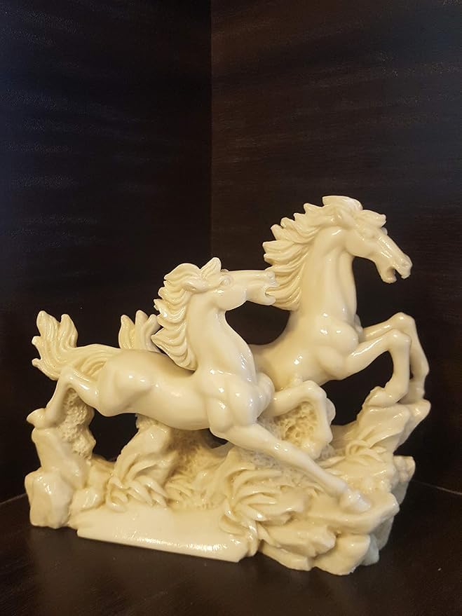 Shubh Sanket Vastu Pair of White Resin Horse Figurines, 20 x 19 cm, Vastu Remedy for Smooth Banking, Growth and Employee Support