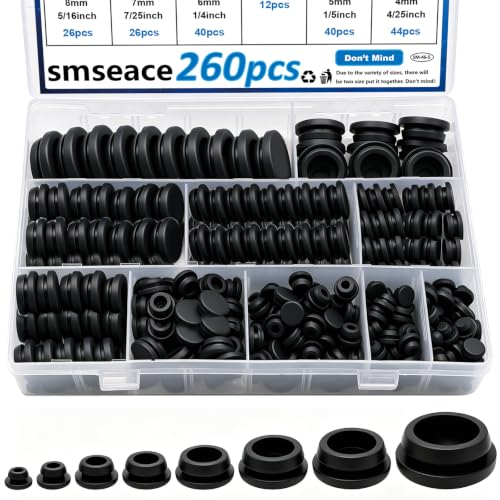 Image of smseace 260Pcs Rubber Plugs for Round Holes Set - 10 Sizes (1 inch, 3 /4 inch, 5 /8 inch, 1 /2 inch, 3 /8 inch, 5 /16 inch, 1 /4 inch, 1 /5 inch) - Versatile Assorted Rubber Plugs for Furniture, Office, and Kitchen