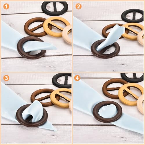 Image of uxcell 4 Pcs T-Shirt Clips, 60mm Wood Scarf Ring Clip Round Tie Circle Clip Buckle Fashion Clothes Corner Knotted Button for Women's Silk Clothing Decoration, Yellow