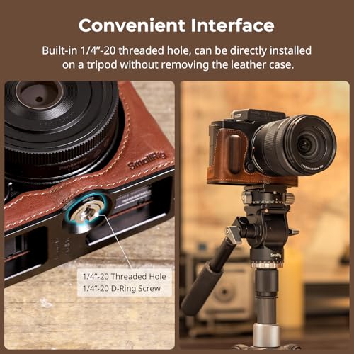 SMALLRIG Half Leather Case, Vintage Style Leather Camera Case, Aluminum Alloy Frame, Wooden Grip - Image 4