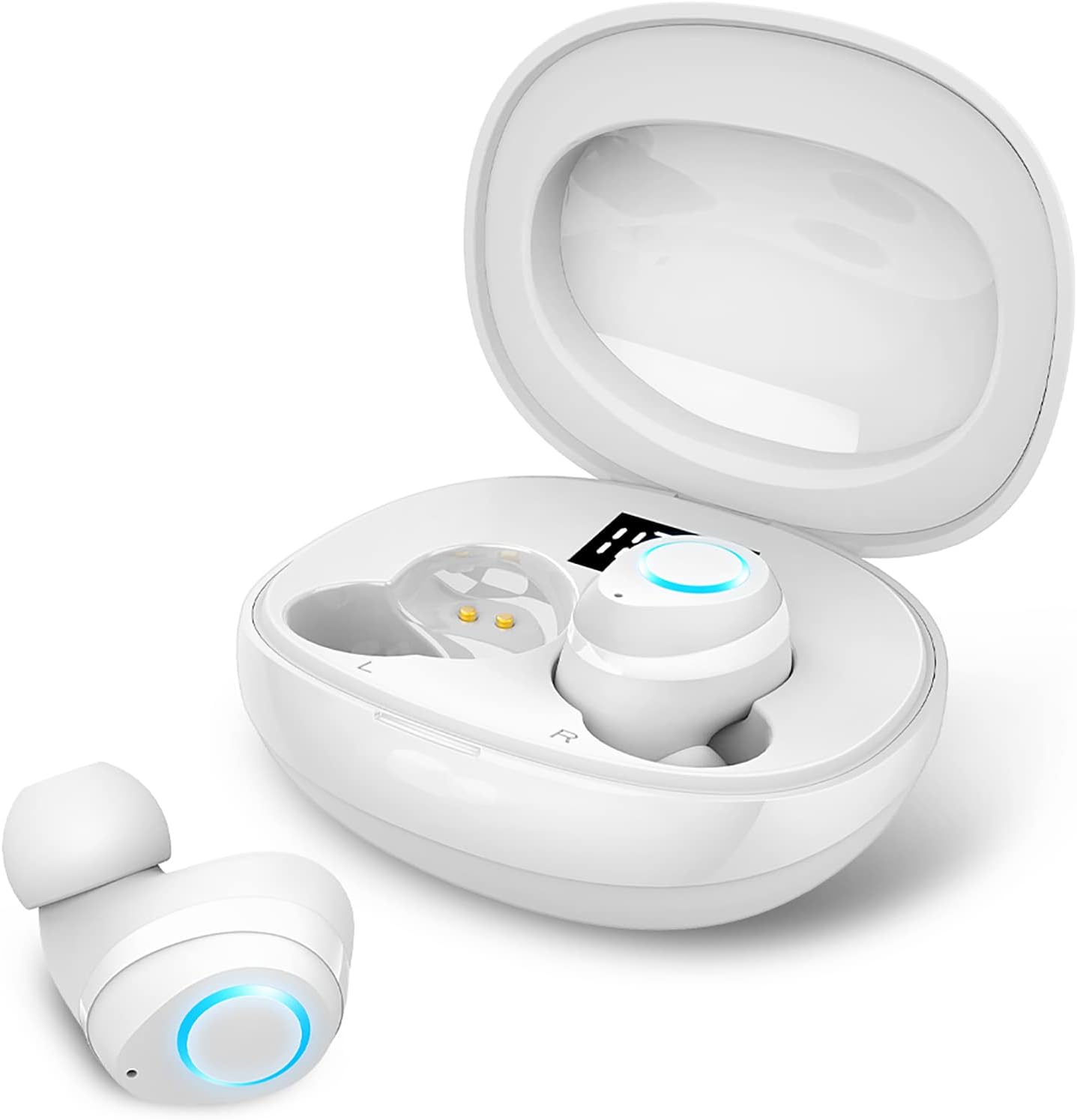 Auriculares Inalámbricos, Rinsmola Auriculares Bluetooth 5.0 Mini Cascos Inalámbricos IP7 Impermeable In-Ear Auriculares Deporte con Caja de Carga USB-C y Micrófonos, Hi-Fi Estéreo, Control Tactil