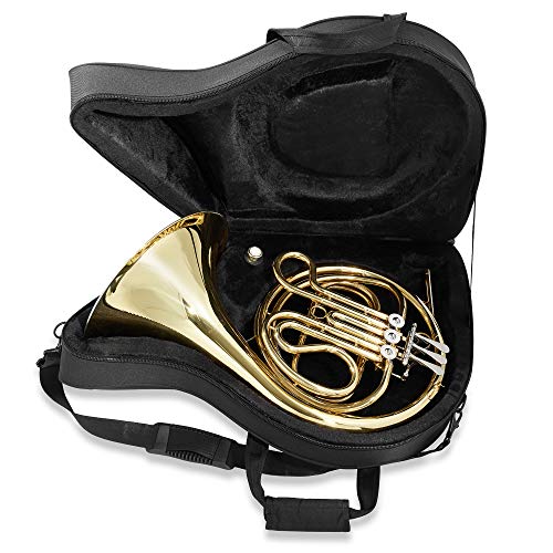 Ashthorpe Single F French Horn with Gold Lacquer Finish - Includes Case, Mouthpiece, Gloves, Cleaning Cloth and Piston Oil