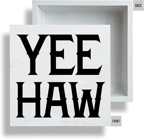 Miniatura 3 de Letrero de madera con texto en inglés "Farmhouse Yee Haw", diseño de vaquero occidental, bloque de madera, letrero decorativo para escritorio,