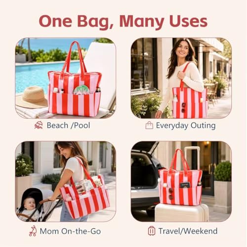 Image of LEDAOU Beach Bag Waterproof Sandproof Women Beach Tote Pool Bag with Zipper for Swim Gym Grocery Travel with Wet Pocket | Sandproof
