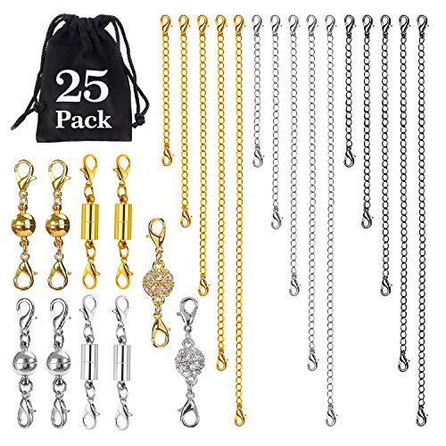 WEKON 25pcs Rallonges de Bracelet, Rallonges de Chaîne Chaîne d'Extension Rallonge de Chaîne Collier Fermoirs Magnétiques Parfait pour Créer des Bracelets et des Bijoux Cover