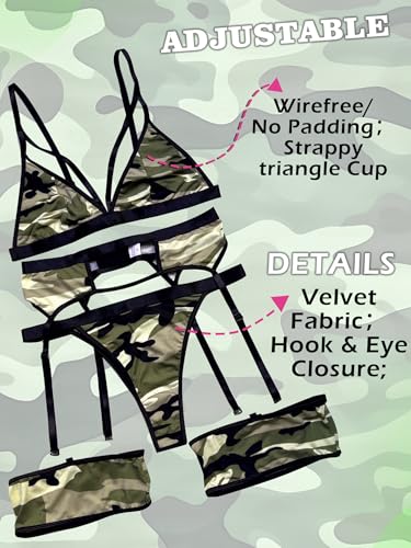 Image of popiv Women's Sexy Lingerie Set with Garter Belt Matching Bra and Panty Lingeries Sets 4 Piece