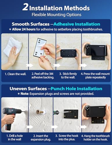 Smart Toothbrush Holder for Bathroom, Automatic Wall Mounted Organizer Black - image 6