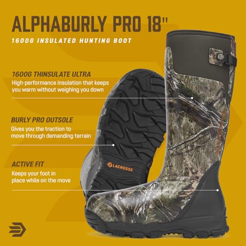 Image of LaCrosse Alphaburly Pro 18 inch Insulated Hunting Boots for Men Featuring Waterproof Rubber, 1600G Thinsulate, and EVA Footbed