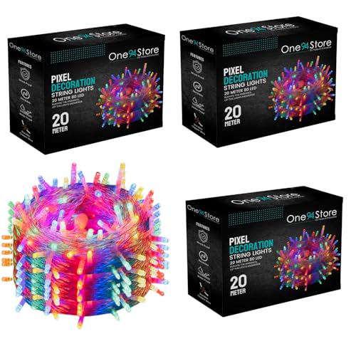 Image of One94Store 20 Meter LED Pixel String Lights with 80 LEDs | Copper Wire Multicolor LED Bulb Series with White Wire for Diwali, Christmas, Party & Home Decoration | Fairy Light Style | Pack of 3 (Multi)