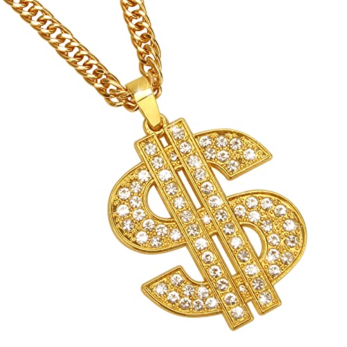 AHIER Halloween Gold Chain for Men with Dollar Sign Pendant Necklace 18K Gold Plated Hip Hop Chain Necklace Pendant for Men 30inch