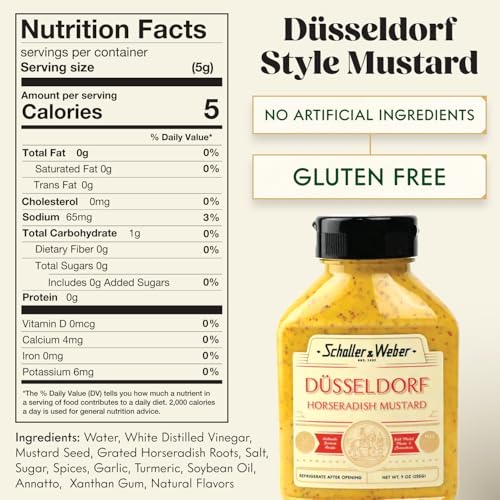 Image of Schaller & Weber Dusseldorf Horseradish Mustard, 9 Oz Squeeze Bottle (1 Pack) | Hot German Mustard with Horseradish, All Natural Deli Mustard for Sausages, Pretzels & Sandwiches