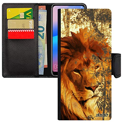 Coque A05S en Cuir à Rabat Lion Etui Mobile lionne Roi de Protection Nature felin Fauve Unique Design SM-A057F Animal pour Samsung Galaxy
