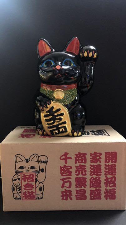 Amazon.co.jp: 常滑焼 招き猫 黒小判猫 貯金箱 (5号, 左手上げ) : おもちゃ