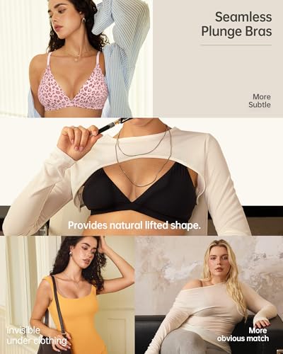 Image of OEAK Women Triangle Unlined Bra Wireless Pull On Plunge Bras