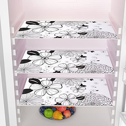 Image of Yellow Weaves Combo of Exclusive Decorative 1 Fridge Top Cover, 2 Handle Covers + 3 Fridge Mats (Black & White, 6 Piece set)