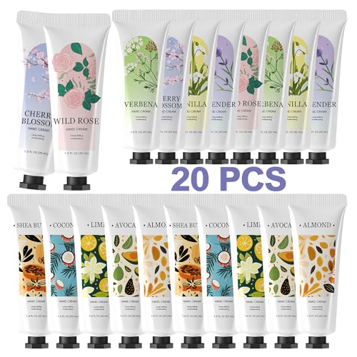 Image of spa luxetique 20 Pack Hand Cream Bulk Mini Hand Lotion Set for Women, Travel Size for Dry Cracked Hands, Small Party Favors Bridesmaid Gifts Christmas for Mom 20 x 1.0 oz /30ml