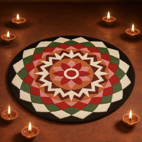 Image of Roseate Rangoli (60x60 cm) Super Soft Microfiber 1800 GSM Decorative Mat Anti-Skid Door Mats for Home /Bathroom Mat /Bedroom /Kitchen /Floor Mat (B&W)