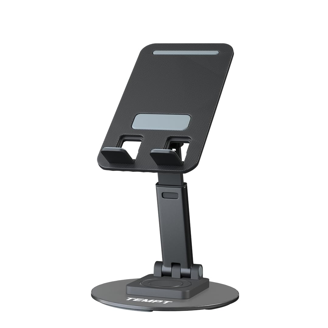 TEMPT Flexi Pro Mobile Stand | Desk Organizer with 360° Rotation, Height and Angle Adjustable, Stable Base, Compact, Portable, Foldable Stand for Smartphone, Tablet, Kindle (Balck)