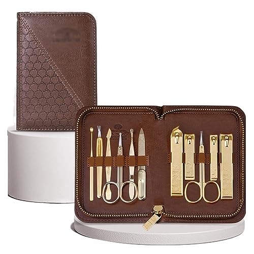 Juego de cortaúñas profesional 11 en 1, kit de manicura de acero inoxidable con lujosa funda de piel sintética, kit de cuidado de uñas afilado para hombres