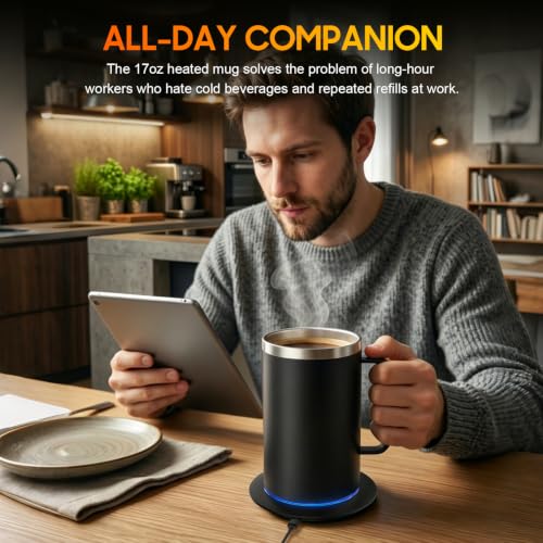 DEQIANG Self-Heating Coffee Mug, 17oz Stainless Steel Cup with Lid (Black) - image 5