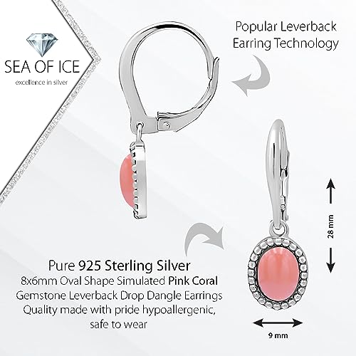 925 Sterling Silver 8x6mm Oval Shape Genuine or Simulated Gemstone Leverback Drop Dangle Earrings (Bezel Setting)2