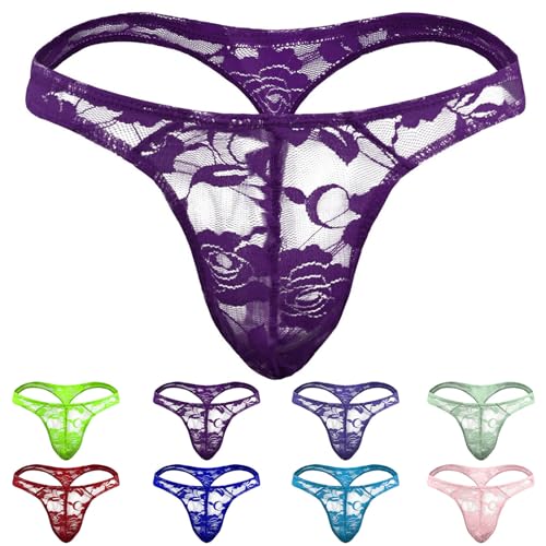 Cambkatl Men's Lace Thong Sexy Low Rise T-back G-string Briefs Stretch Waistband Comfortable Underwear2