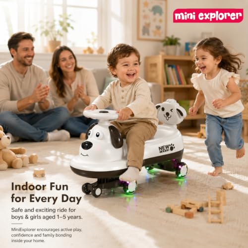 Image of MiniExplorer Twisting Swing Magic Car for Kids, Boys & Girls Age 1-5, White | Wiggle Ride On Car, Silent Wheels, Anti-Rollover Design, Shockproof Ride On