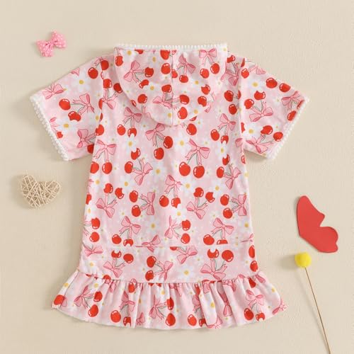 Toddler Girls Swimsuit Cover Up Short Sleeve Checkered Bow Zipper Hooded Beach Towel Kids Terry Bathing Suit Coverup2