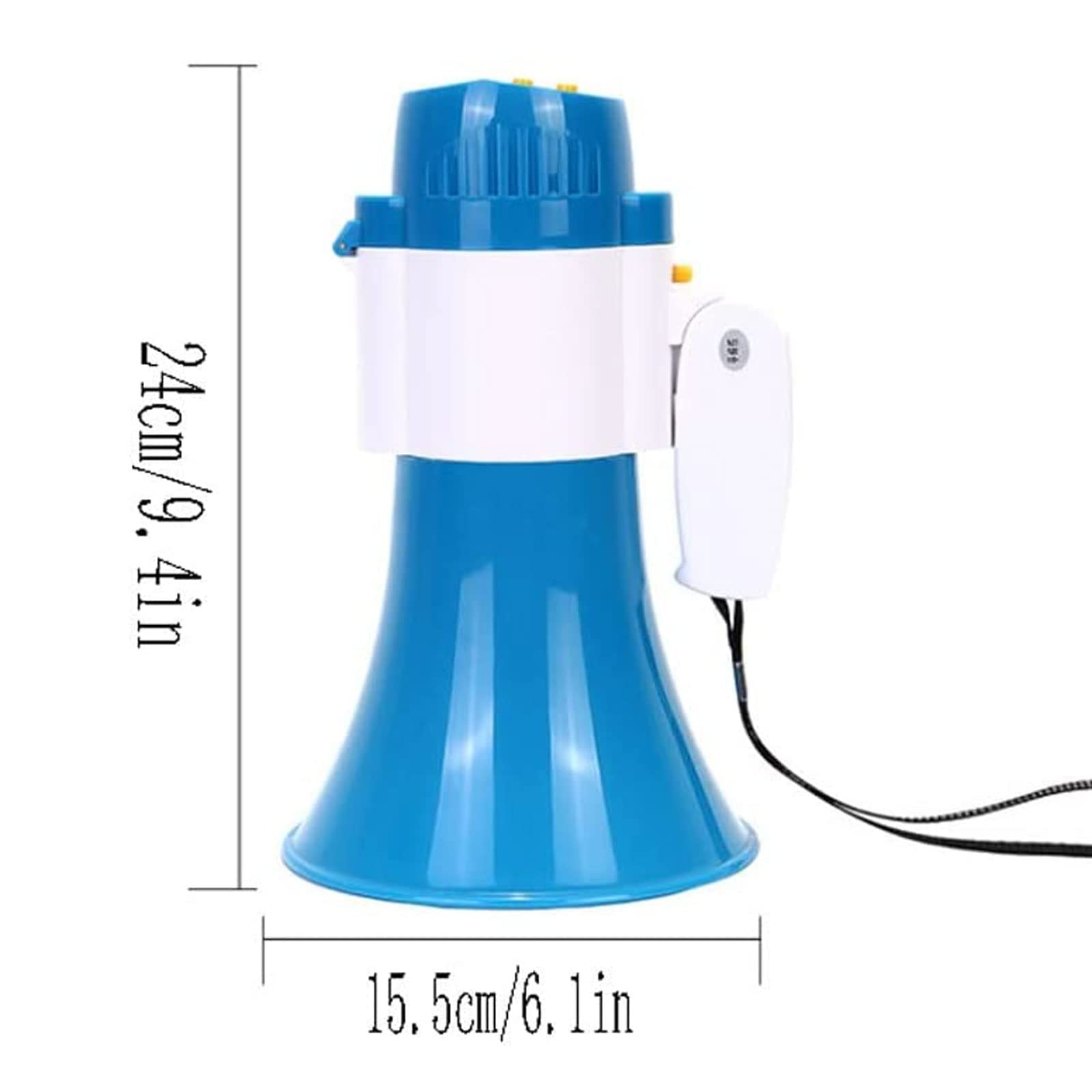 Megafon 15 W Multifunktions-Megaphon Bullhorn mit Lautstärkeregler, tragbarer Megafon-Lautsprecher mit 240 Sekunden Aufnahme und Sirene für Sicherheitsübungen