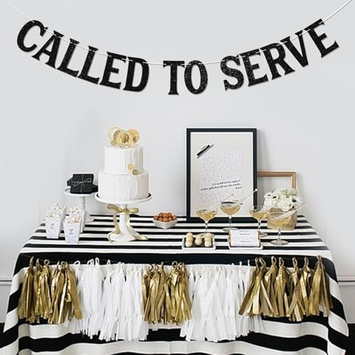 Image of Called To Serve Banner - Mission Farewell, LDS Missionary Call Theme Decor for Farewell Party, Back to School Party Black Glitter