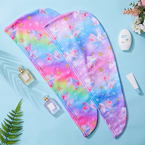 Image of FIOBEE Microfiber Hair Towel Wrap for Kid Girls Rapid Drying Hair Turbans | Absorbent & Soft Hair Wrap Towel, Easy Wear On With Button, For Girls Women Long Curly Hair, Turbie Twist Hair Towels
