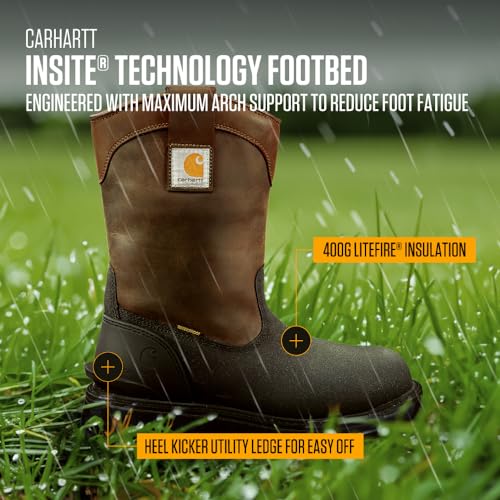 Image of Carhartt Men's Ironwood WP 11 inch Soft Toe Wellington | Waterproof Work Boots, 11-Inch Wellingtons, Oil-Tanned Leather with EH & Slip-Resistant Outsoles, Fastdry Lining