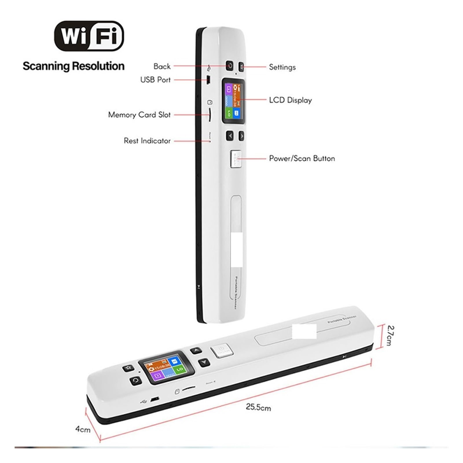 Mini scanner portatile for documenti e immagini A4, scanner portatile ad alta velocità 1050 DPI JPG/PDF for uso aziendale scolastico,Scansione Facile(Noir)