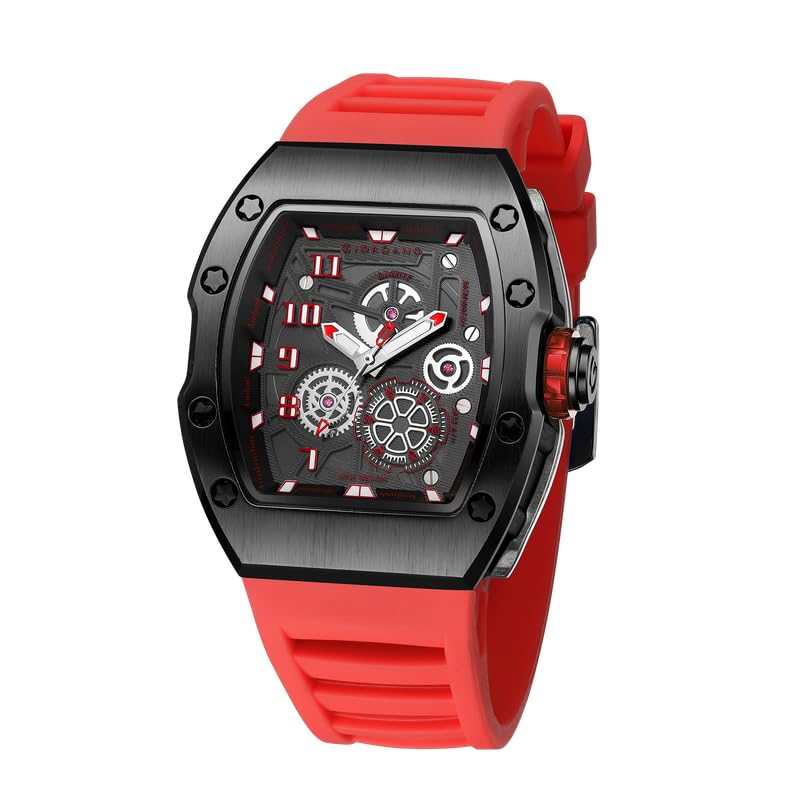 Image of Giordano Square Analog Casual Sporty Watch for Men - Mechanical-Inspired Design dial, Quartz Movement, Silicon Strap and Date Display Function - GZ-50150