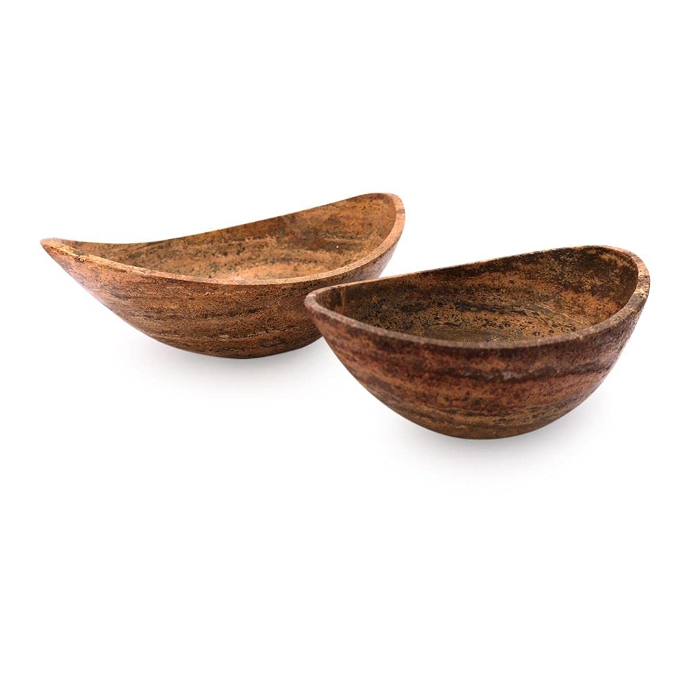 Paire de plateaux en marbre Travertine rouge - Coupe centre de table H 9 cm