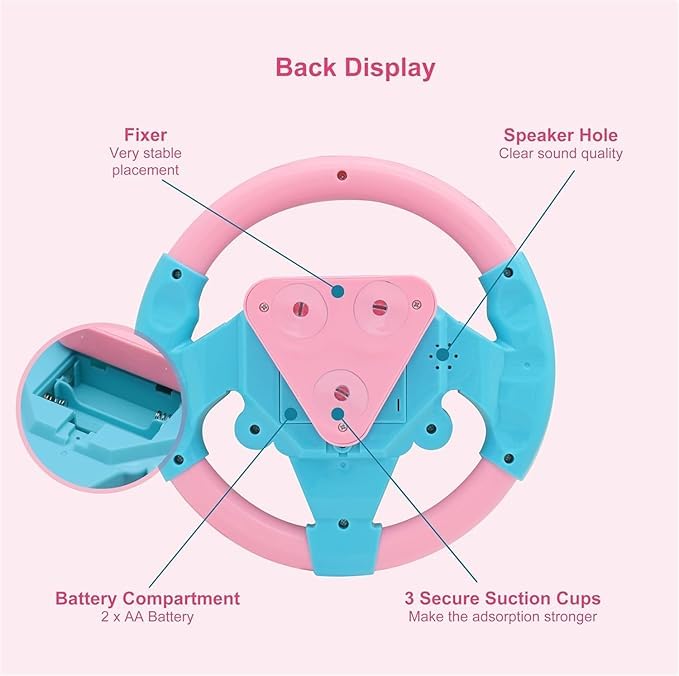 Image of Premium Kids Driving Steering Wheel Funny Interactive Driving Wheel with Music (Steering pink)