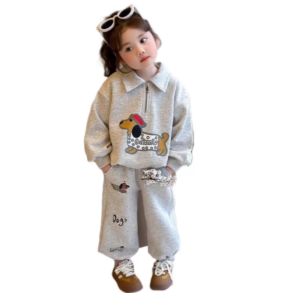 New for 2025 Girls Autumn 2 Piece Outfits Half Zip Lapel Collar Long Sleeve Sweatshirt Sweatpant Tracksuit Sets