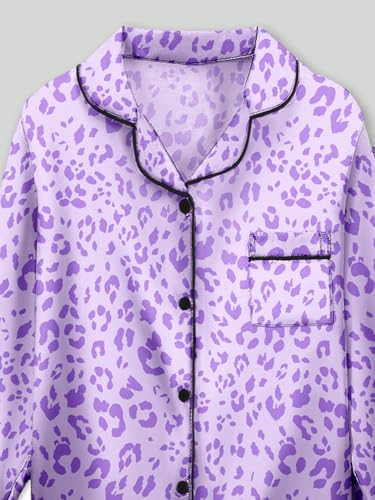 Satin Pajamas for Girls, 4-Piece Long Sleeve Silky Button Down PJ Set3