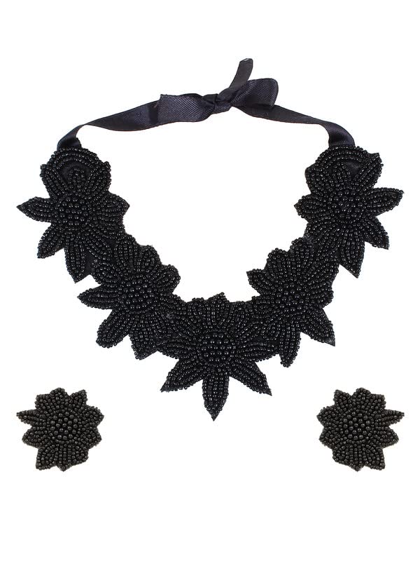 CARDINAL Black Star Woven Necklace & Earrings Set