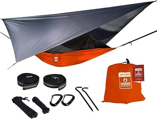 Miniatura 8 de Oak Creek hamaca y accesorios para acampar, paquete completo con mosquitera, mosca de la lluvia, correas para árboles, ideal para senderismo,