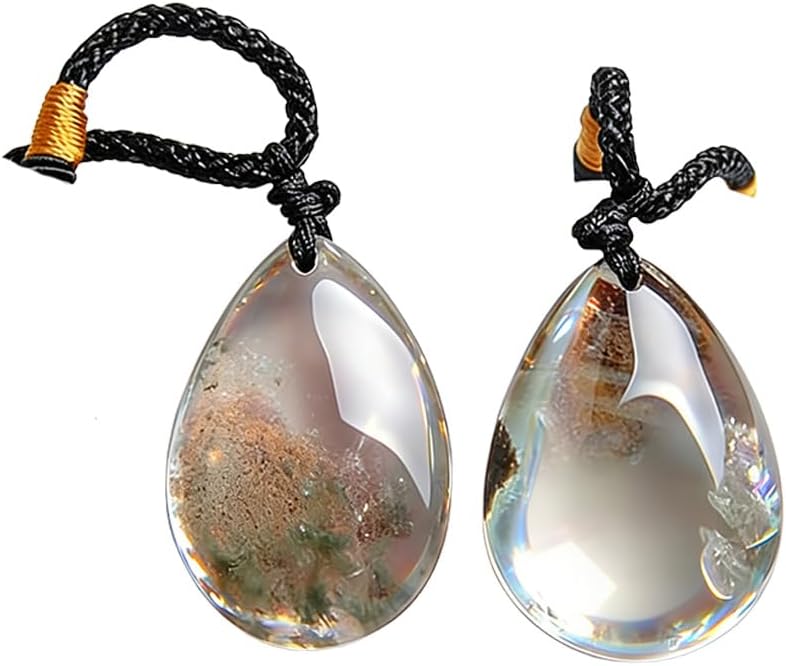 Acxico 2pcs Natural Ghost Phantom Quartz Crystal Gems Specimen Healing Pendant Necklace Gift