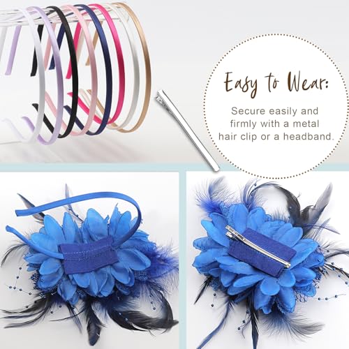 Image of DRESHOW Womens Fascinators Hats Tea Party Hats for Women Pearl Lace Feather Hat Vintage Derby Hats for Wedding Cocktail